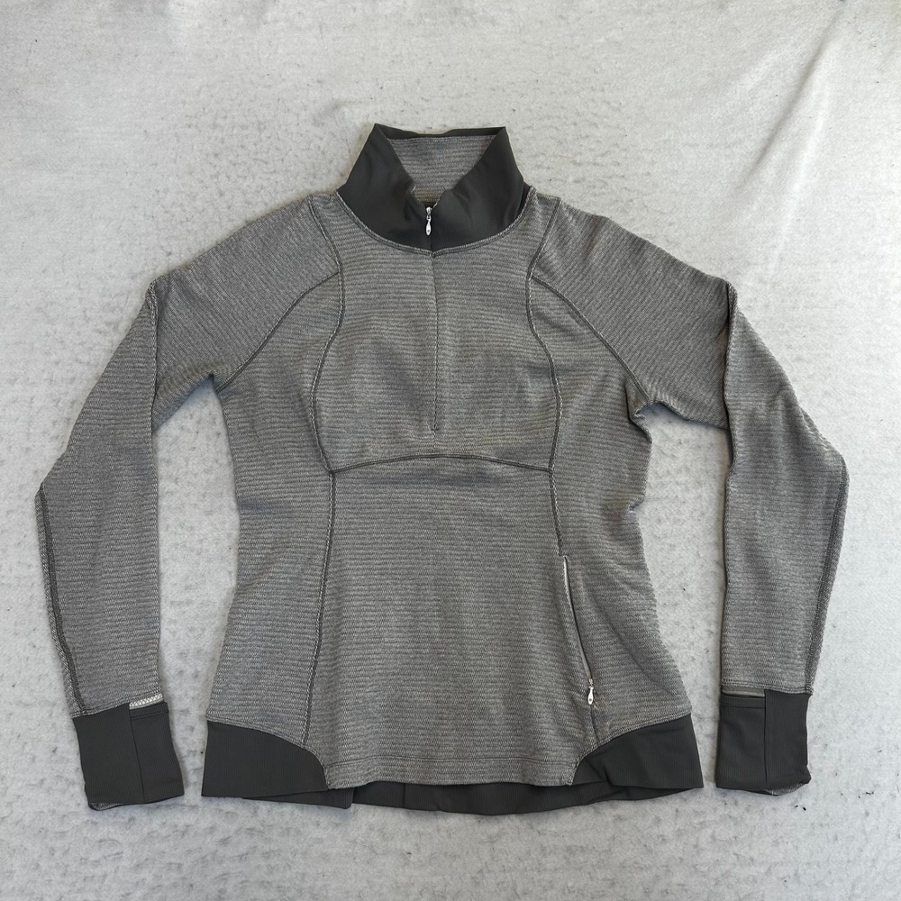 Lululemon Half Zip Pullover Womens 12 Gray Striped Long Sleeve Running Top